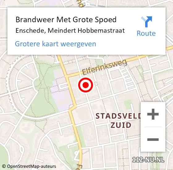 Locatie op kaart van de 112 melding: Brandweer Met Grote Spoed Naar Enschede, Meindert Hobbemastraat op 6 september 2015 16:22