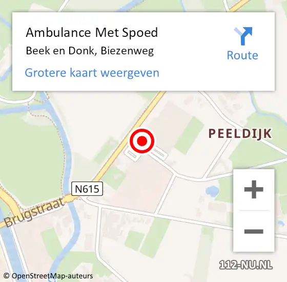 Locatie op kaart van de 112 melding: Ambulance Met Spoed Naar Beek en Donk, Biezenweg op 6 september 2015 18:18