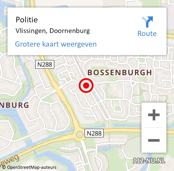 Locatie op kaart van de 112 melding: Politie Vlissingen, Doornenburg op 6 september 2015 18:38