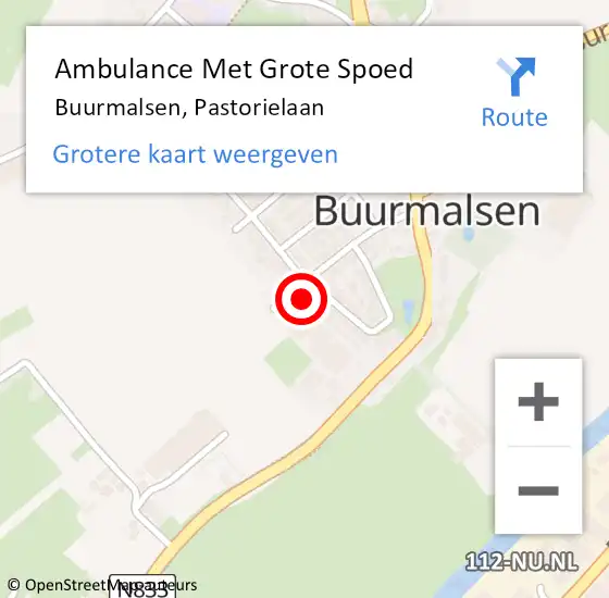 Locatie op kaart van de 112 melding: Ambulance Met Grote Spoed Naar Buurmalsen, Pastorielaan op 6 september 2015 19:03