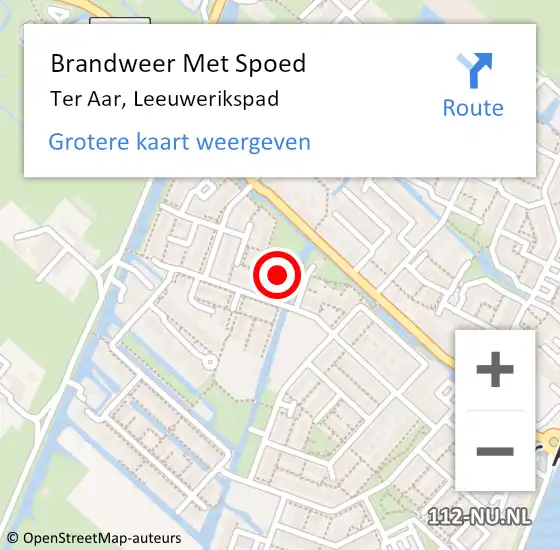 Locatie op kaart van de 112 melding: Brandweer Met Spoed Naar Ter Aar, Leeuwerikspad op 6 september 2015 19:47