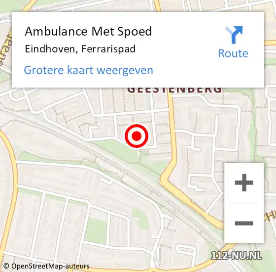 Locatie op kaart van de 112 melding: Ambulance Met Spoed Naar Eindhoven, Ferrarispad op 6 september 2015 21:54