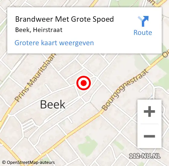 Locatie op kaart van de 112 melding: Brandweer Met Grote Spoed Naar Beek, Heirstraat op 6 september 2015 22:16