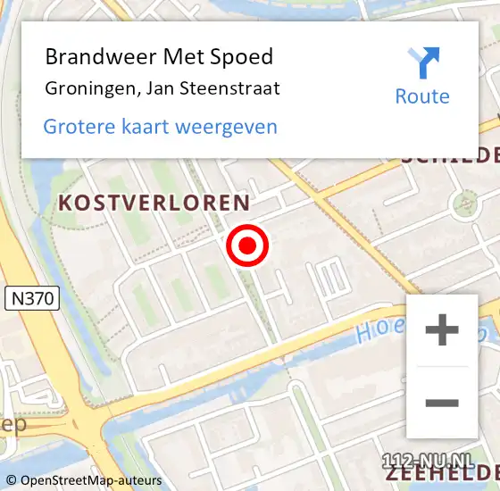 Locatie op kaart van de 112 melding: Brandweer Met Spoed Naar Groningen, Jan Steenstraat op 7 september 2015 00:16