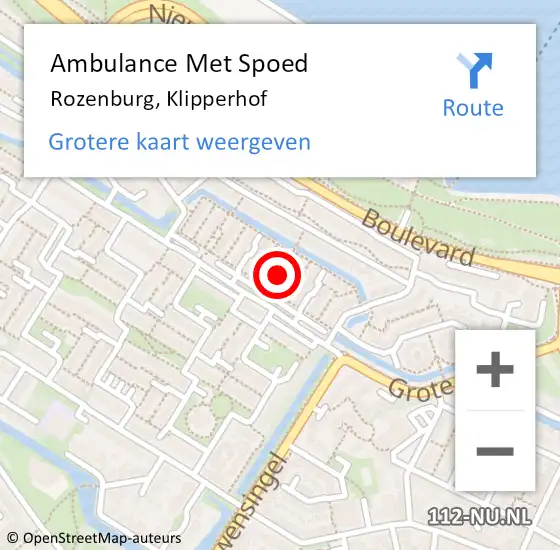 Locatie op kaart van de 112 melding: Ambulance Met Spoed Naar Rozenburg, Klipperhof op 7 september 2015 01:41