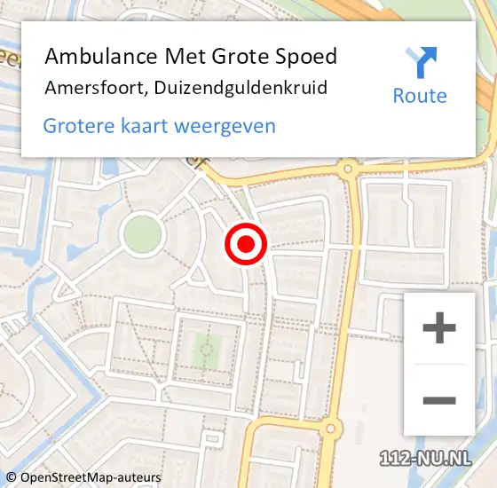 Locatie op kaart van de 112 melding: Ambulance Met Grote Spoed Naar Amersfoort, Duizendguldenkruid op 7 september 2015 01:44