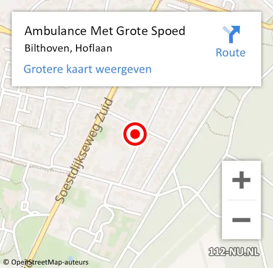 Locatie op kaart van de 112 melding: Ambulance Met Grote Spoed Naar Bilthoven, Hoflaan op 7 september 2015 02:05