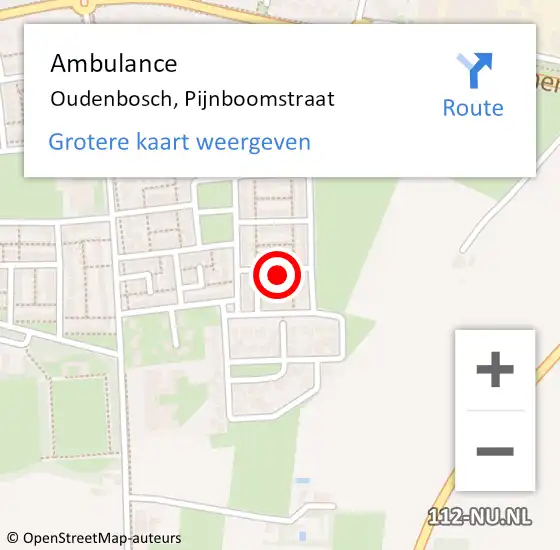 Locatie op kaart van de 112 melding: Ambulance Oudenbosch, Pijnboomstraat op 7 september 2015 09:11