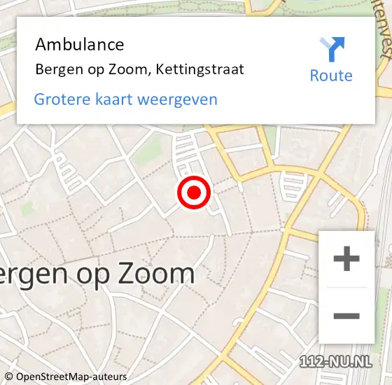 Locatie op kaart van de 112 melding: Ambulance Bergen op Zoom, Kettingstraat op 7 september 2015 09:36