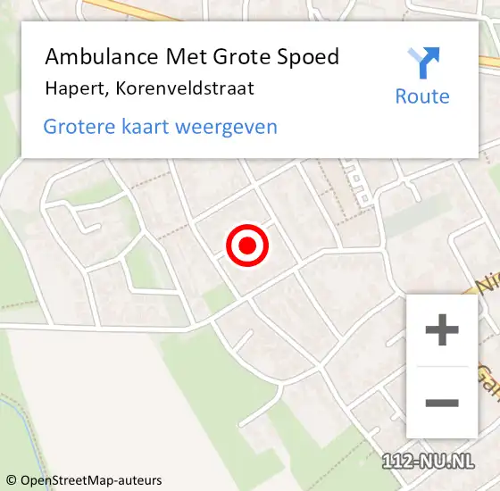 Locatie op kaart van de 112 melding: Ambulance Met Grote Spoed Naar Hapert, Korenveldstraat op 7 september 2015 10:40