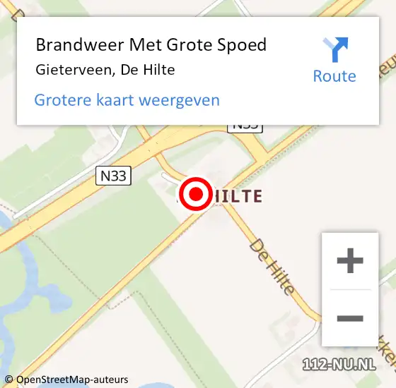 Locatie op kaart van de 112 melding: Brandweer Met Grote Spoed Naar Gieterveen, De Hilte op 7 september 2015 11:51