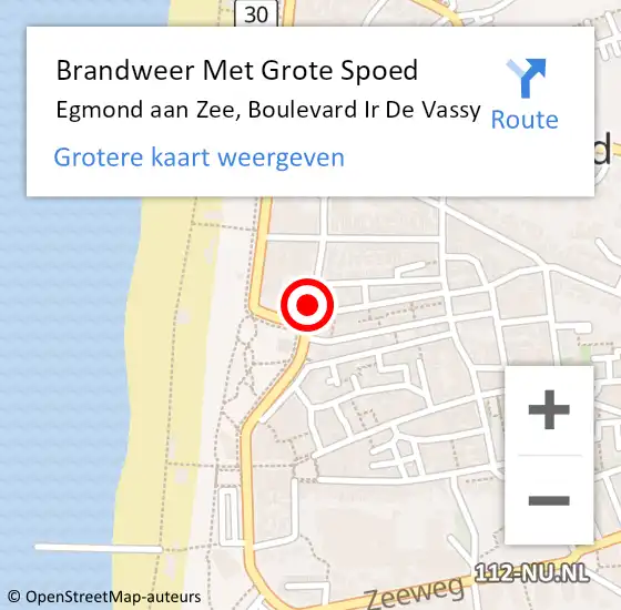 Locatie op kaart van de 112 melding: Brandweer Met Grote Spoed Naar Egmond aan Zee, De Vassy op 7 september 2015 12:20