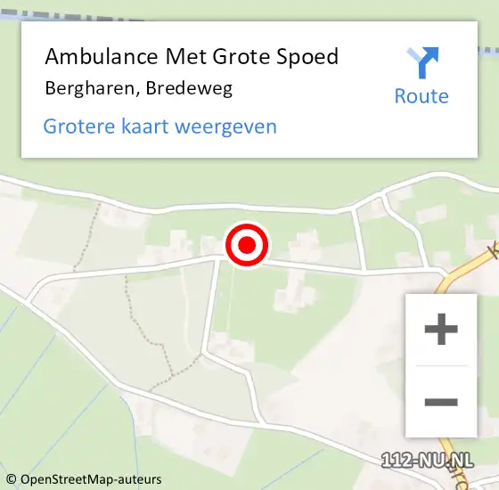 Locatie op kaart van de 112 melding: Ambulance Met Grote Spoed Naar Bergharen, Bredeweg op 7 september 2015 12:21