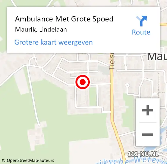 Locatie op kaart van de 112 melding: Ambulance Met Grote Spoed Naar Maurik, Lindelaan op 7 september 2015 12:39