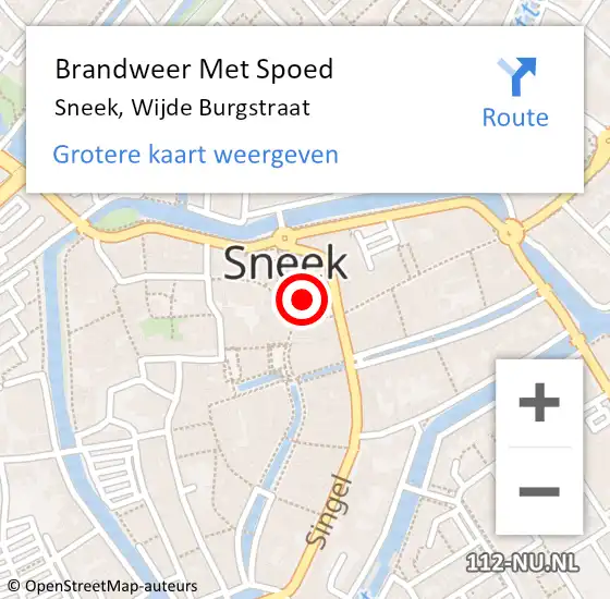 Locatie op kaart van de 112 melding: Brandweer Met Spoed Naar Sneek, Wijde Burgstraat op 7 september 2015 12:46
