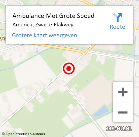 Locatie op kaart van de 112 melding: Ambulance Met Grote Spoed Naar America, Zwarte Plakweg op 7 september 2015 13:31