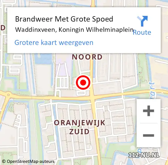 Locatie op kaart van de 112 melding: Brandweer Met Grote Spoed Naar Waddinxveen, Koningin Wilhelminaplein op 7 september 2015 14:17