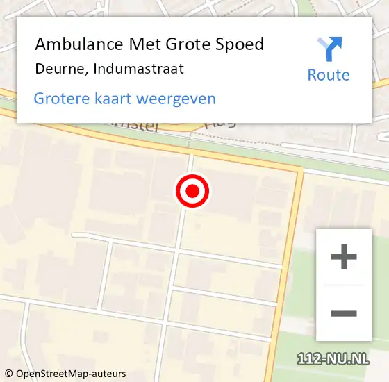 Locatie op kaart van de 112 melding: Ambulance Met Grote Spoed Naar Deurne, Indumastraat op 7 september 2015 14:41