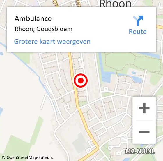 Locatie op kaart van de 112 melding: Ambulance Rhoon, Goudsbloem op 7 september 2015 15:04