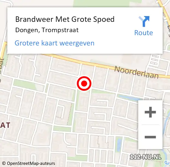 Locatie op kaart van de 112 melding: Brandweer Met Grote Spoed Naar Dongen, Trompstraat op 7 september 2015 18:30