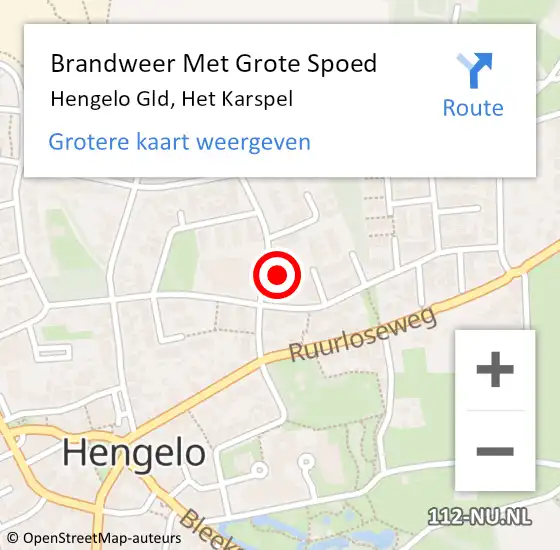 Locatie op kaart van de 112 melding: Brandweer Met Grote Spoed Naar Hengelo Gld, Het Karspel op 7 september 2015 19:07