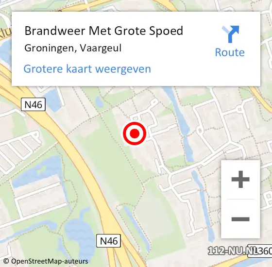 Locatie op kaart van de 112 melding: Brandweer Met Grote Spoed Naar Groningen, Vaargeul op 7 september 2015 20:12