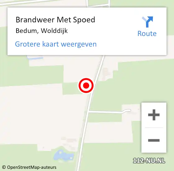 Locatie op kaart van de 112 melding: Brandweer Met Spoed Naar Bedum, Wolddijk op 7 september 2015 20:58