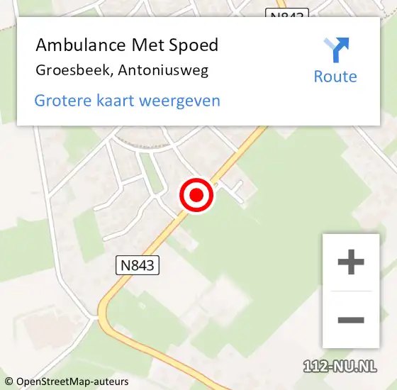 Locatie op kaart van de 112 melding: Ambulance Met Spoed Naar Groesbeek, Antoniusweg op 7 september 2015 21:36