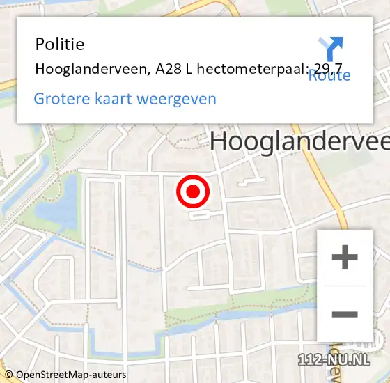 Locatie op kaart van de 112 melding: Politie Hooglanderveen, A28 L hectometerpaal: 29,7 op 7 september 2015 23:48