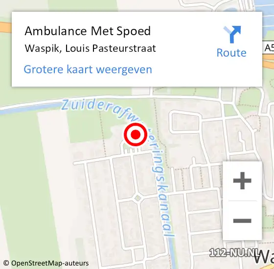 Locatie op kaart van de 112 melding: Ambulance Met Spoed Naar Waspik, Louis Pasteurstraat op 8 september 2015 00:22