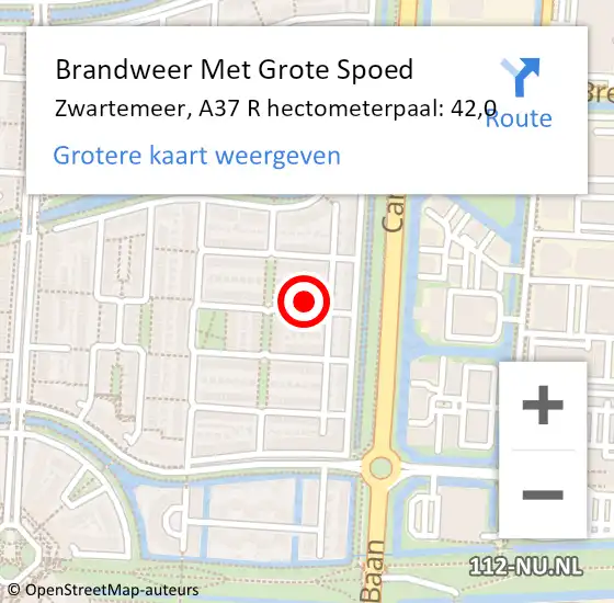 Locatie op kaart van de 112 melding: Brandweer Met Grote Spoed Naar Zwartemeer, A37 R hectometerpaal: 42,0 op 8 september 2015 00:47