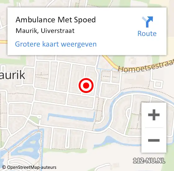 Locatie op kaart van de 112 melding: Ambulance Met Spoed Naar Maurik, Uiverstraat op 8 september 2015 01:12