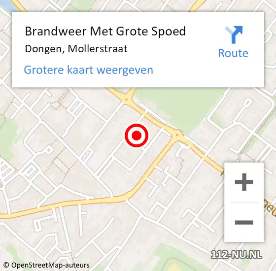 Locatie op kaart van de 112 melding: Brandweer Met Grote Spoed Naar Dongen, Mollerstraat op 8 september 2015 05:34