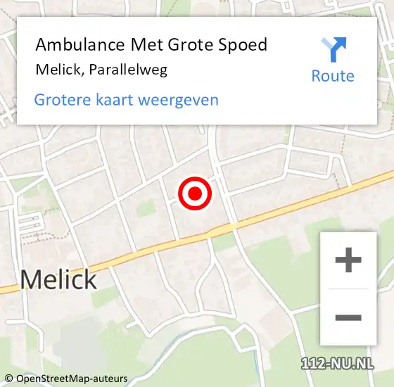 Locatie op kaart van de 112 melding: Ambulance Met Grote Spoed Naar Melick, Parallelweg op 8 september 2015 05:40