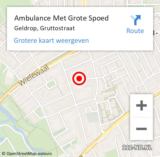 Locatie op kaart van de 112 melding: Ambulance Met Grote Spoed Naar Geldrop, Gruttostraat op 8 september 2015 06:09