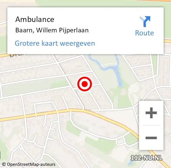 Locatie op kaart van de 112 melding: Ambulance Baarn, Willem Pijperlaan op 8 september 2015 09:21