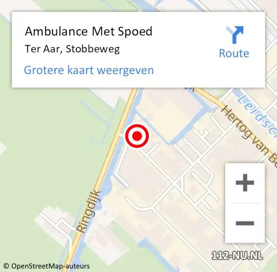 Locatie op kaart van de 112 melding: Ambulance Met Spoed Naar Ter Aar, Stobbeweg op 8 september 2015 09:43