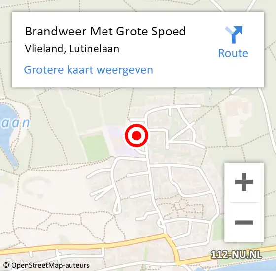 Locatie op kaart van de 112 melding: Brandweer Met Grote Spoed Naar Vlieland, Lutinelaan op 8 september 2015 10:41