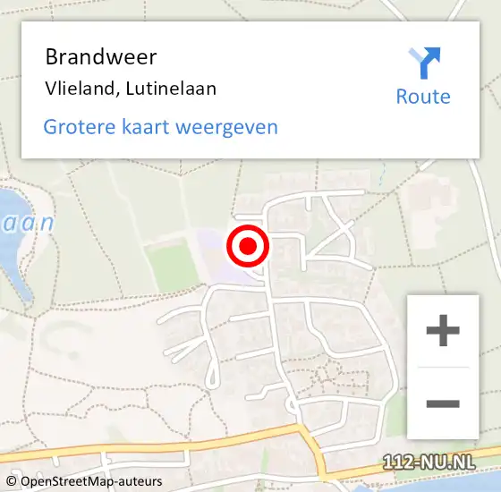 Locatie op kaart van de 112 melding: Brandweer Vlieland, Lutinelaan op 8 september 2015 10:42