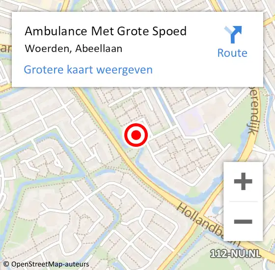 Locatie op kaart van de 112 melding: Ambulance Met Grote Spoed Naar Woerden, Abeellaan op 8 september 2015 11:58