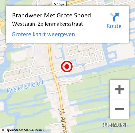 Locatie op kaart van de 112 melding: Brandweer Met Grote Spoed Naar Westzaan, Zeilenmakersstraat op 8 september 2015 12:31