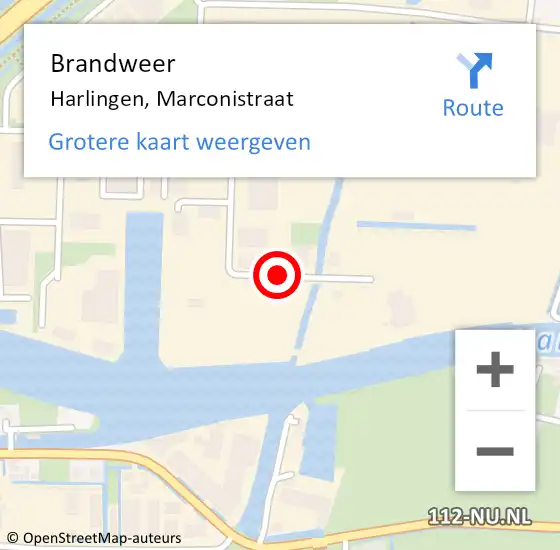 Locatie op kaart van de 112 melding: Brandweer Harlingen, Marconistraat op 8 september 2015 12:31