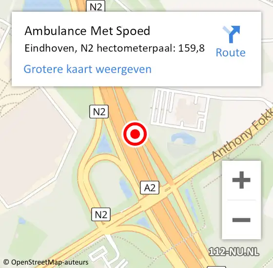 Locatie op kaart van de 112 melding: Ambulance Met Spoed Naar Eindhoven, N2 hectometerpaal: 169,8 op 8 september 2015 14:21