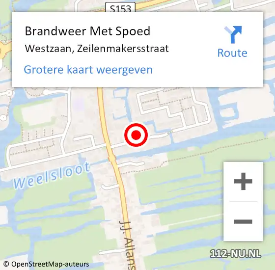 Locatie op kaart van de 112 melding: Brandweer Met Spoed Naar Westzaan, Zeilenmakersstraat op 8 september 2015 14:55