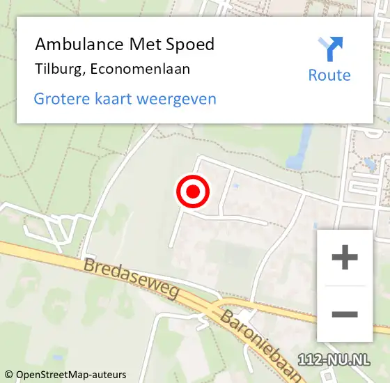 Locatie op kaart van de 112 melding: Ambulance Met Spoed Naar Tilburg, Economenlaan op 8 september 2015 15:58