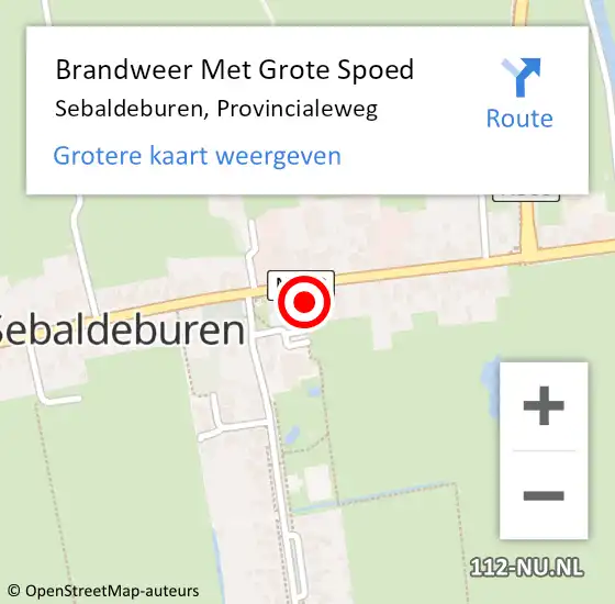 Locatie op kaart van de 112 melding: Brandweer Met Grote Spoed Naar Sebaldeburen, Provincialeweg op 8 september 2015 16:04