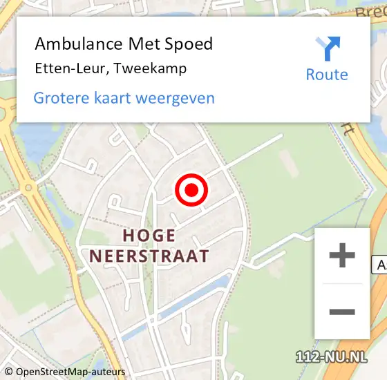 Locatie op kaart van de 112 melding: Ambulance Met Spoed Naar Etten-Leur, Tweekamp op 19 november 2013 21:53