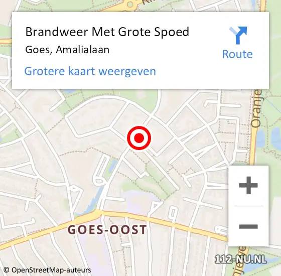 Locatie op kaart van de 112 melding: Brandweer Met Grote Spoed Naar Goes, Amalialaan op 8 september 2015 18:55