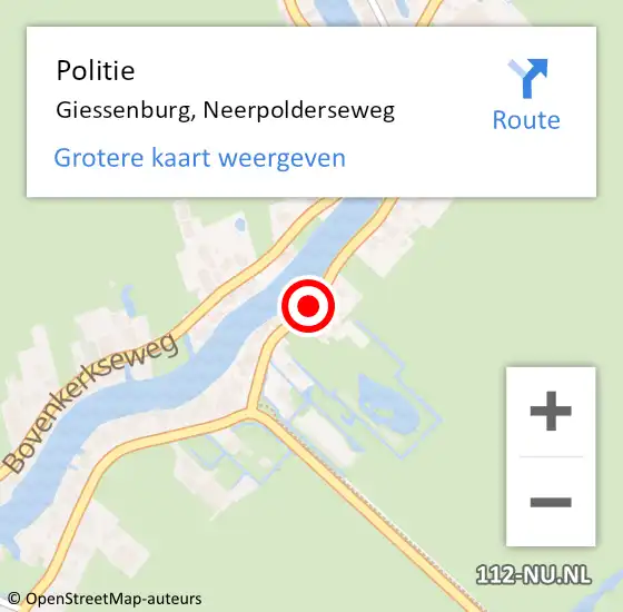 Locatie op kaart van de 112 melding: Politie Giessenburg, Neerpolderseweg op 8 september 2015 19:48