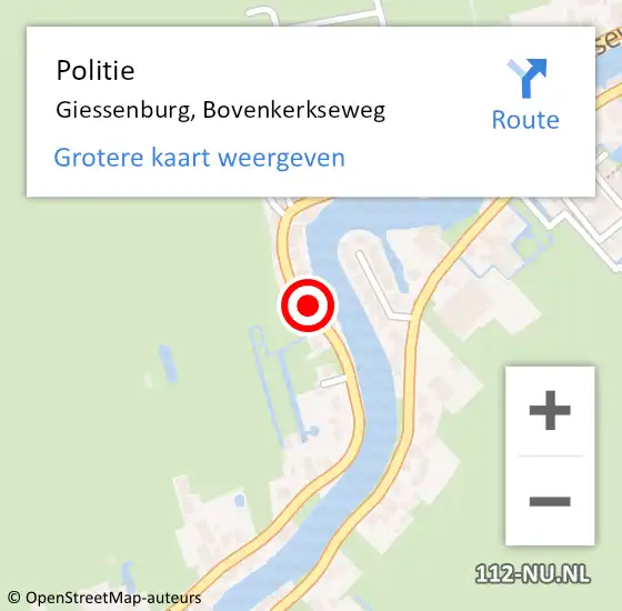 Locatie op kaart van de 112 melding: Politie Giessenburg, Bovenkerkseweg op 8 september 2015 19:51